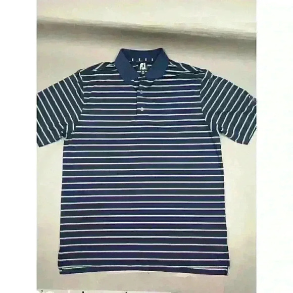 FootJoy FJ Men's Golf Polo Shirt Navy Purple Green Striped Size Large - Picture 2 of 10